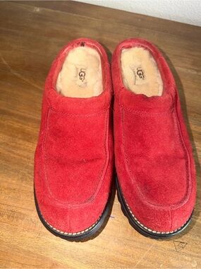 UGG Men's Red Suede Shearling-Lined Slip-On Loafers